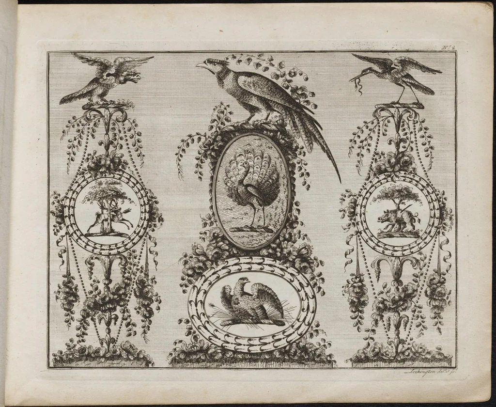 An illustration from J. Lockington's book of ornamented crests : engraved on twelve copper plates, as a cabinet for the gentleman and curious fancy worker, or pattern-book for the coach painter, engraver, jeweller, sadler, plater, embroider, modeller, &c, 1812, leaf 6