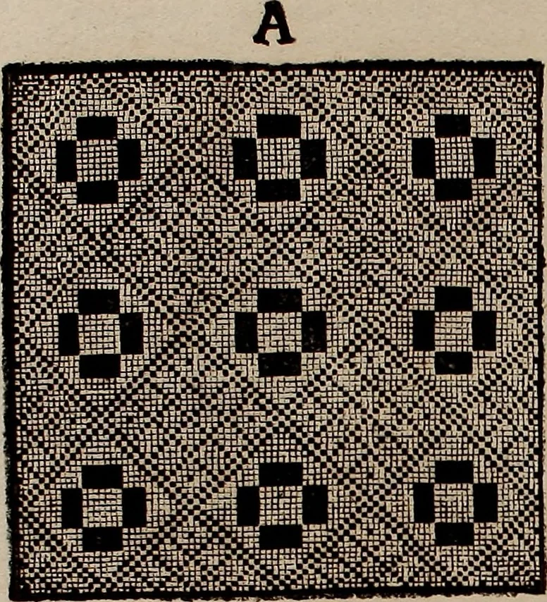 An illustration from Nützliches in lauter auserlesenen, wohl-approbirt- und meistentheils neu-inventirten Mustern bestehendes, Weber-Bild-Buch : als, zwey und siebenzig gesteinten Zeichnungen, von 15. bis auf 40. schäfftig und 32. Stück 16. und 20. schäfftigen Hin- und Wieder-Mödel, auch allerhand der nettesten Gattung von roth-gestreifften Arbeiten, sammt denen dazu gehörigen Zügen und Schnürungen : ingleichen allerhand nöthigen Bildern, auch Doppel-Kellisch, und einer Art von den Damast-Boden, 8. Flügel auf einen Bruch : dann eine Anweisung, wie sich diese Art Züg und Bilder zu halben Brüchen theilen, zerlegen, auch Doppel-Kellisch-Bilder so, wie man sie zum Gebrauch nöthig, selbst versetzen und verändern kan : wobey auch einer jeden Gattung insonderheit eine schrifftliche Anleitung voran gedruckt worden, 1740, leaf 190