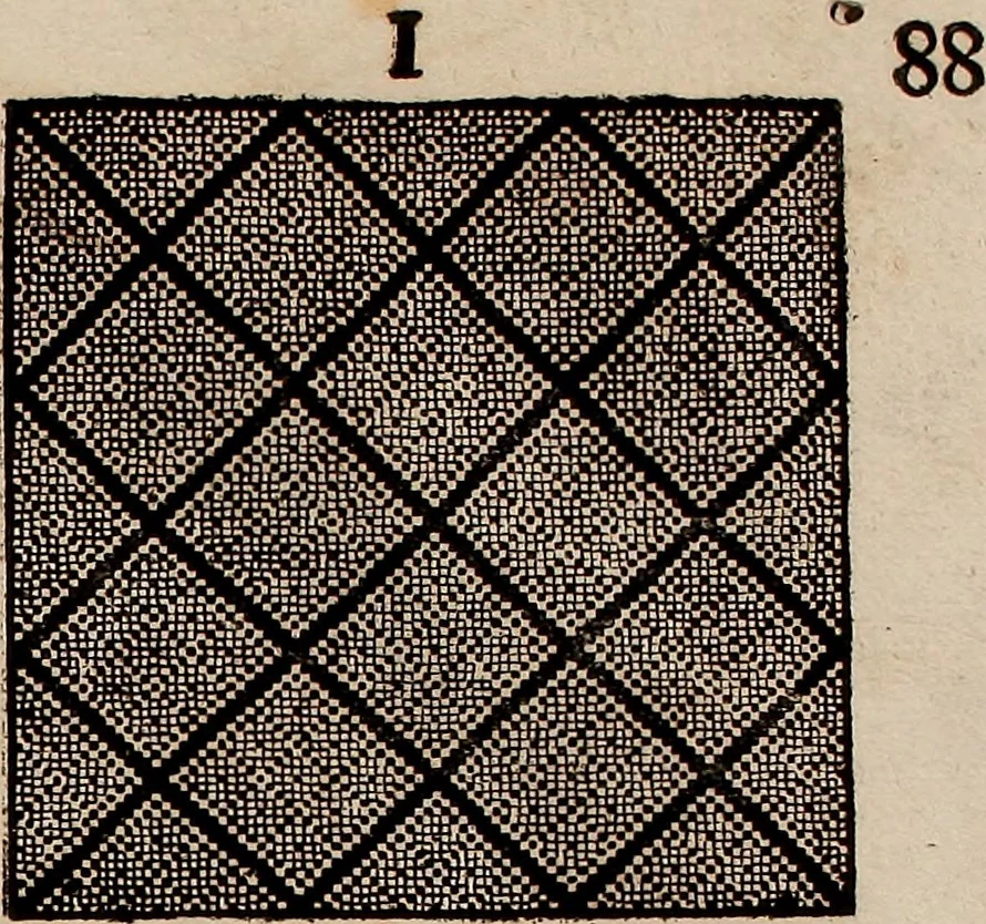 An illustration from Nützliches in lauter auserlesenen, wohl-approbirt- und meistentheils neu-inventirten Mustern bestehendes, Weber-Bild-Buch : als, zwey und siebenzig gesteinten Zeichnungen, von 15. bis auf 40. schäfftig und 32. Stück 16. und 20. schäfftigen Hin- und Wieder-Mödel, auch allerhand der nettesten Gattung von roth-gestreifften Arbeiten, sammt denen dazu gehörigen Zügen und Schnürungen : ingleichen allerhand nöthigen Bildern, auch Doppel-Kellisch, und einer Art von den Damast-Boden, 8. Flügel auf einen Bruch : dann eine Anweisung, wie sich diese Art Züg und Bilder zu halben Brüchen theilen, zerlegen, auch Doppel-Kellisch-Bilder so, wie man sie zum Gebrauch nöthig, selbst versetzen und verändern kan : wobey auch einer jeden Gattung insonderheit eine schrifftliche Anleitung voran gedruckt worden, 1740, leaf 192