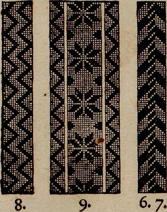 An illustration from Nützliches in lauter auserlesenen, wohl-approbirt- und meistentheils neu-inventirten Mustern bestehendes, Weber-Bild-Buch : als, zwey und siebenzig gesteinten Zeichnungen, von 15. bis auf 40. schäfftig und 32. Stück 16. und 20. schäfftigen Hin- und Wieder-Mödel, auch allerhand der nettesten Gattung von roth-gestreifften Arbeiten, sammt denen dazu gehörigen Zügen und Schnürungen : ingleichen allerhand nöthigen Bildern, auch Doppel-Kellisch, und einer Art von den Damast-Boden, 8. Flügel auf einen Bruch : dann eine Anweisung, wie sich diese Art Züg und Bilder zu halben Brüchen theilen, zerlegen, auch Doppel-Kellisch-Bilder so, wie man sie zum Gebrauch nöthig, selbst versetzen und verändern kan : wobey auch einer jeden Gattung insonderheit eine schrifftliche Anleitung voran gedruckt worden, 1740, leaf 208