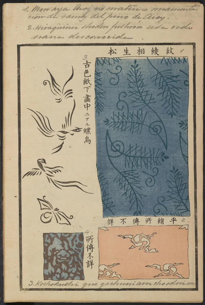 An illustration from "Shinsen Kodaimoyo Kangami." : Nueva serie de modelos de antiguas telas, 1882, leaf 37