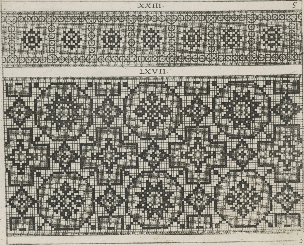 An illustration from Newes Modelbuch in Kupffer gemacht : darinen aller hand Arth newer Mödel von dun, mittel und dick aussgeschnidener Arbeit auch andern kunstlichen Nehwerck zu gebrauchen mit Vleisz inn Druck verfertigt, 1604, leaf 16