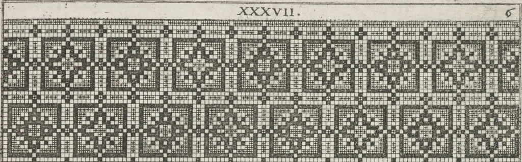 An illustration from Newes Modelbuch in Kupffer gemacht : darinen aller hand Arth newer Mödel von dun, mittel und dick aussgeschnidener Arbeit auch andern kunstlichen Nehwerck zu gebrauchen mit Vleisz inn Druck verfertigt, 1604, leaf 18