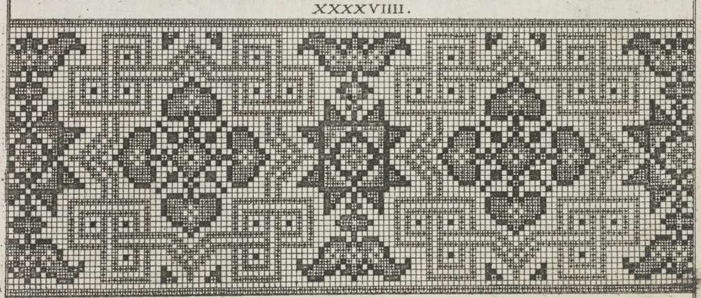 An illustration from Newes Modelbuch in Kupffer gemacht : darinen aller hand Arth newer Mödel von dun, mittel und dick aussgeschnidener Arbeit auch andern kunstlichen Nehwerck zu gebrauchen mit Vleisz inn Druck verfertigt, 1604, leaf 18