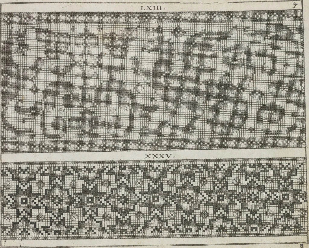 An illustration from Newes Modelbuch in Kupffer gemacht : darinen aller hand Arth newer Mödel von dun, mittel und dick aussgeschnidener Arbeit auch andern kunstlichen Nehwerck zu gebrauchen mit Vleisz inn Druck verfertigt, 1604, leaf 20