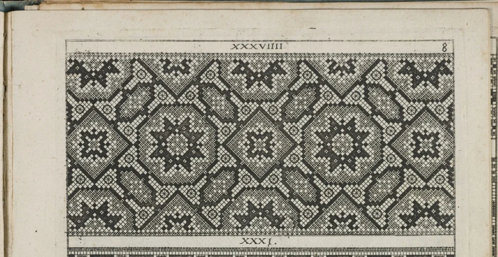 An illustration from Newes Modelbuch in Kupffer gemacht : darinen aller hand Arth newer Mödel von dun, mittel und dick aussgeschnidener Arbeit auch andern kunstlichen Nehwerck zu gebrauchen mit Vleisz inn Druck verfertigt, 1604, leaf 22