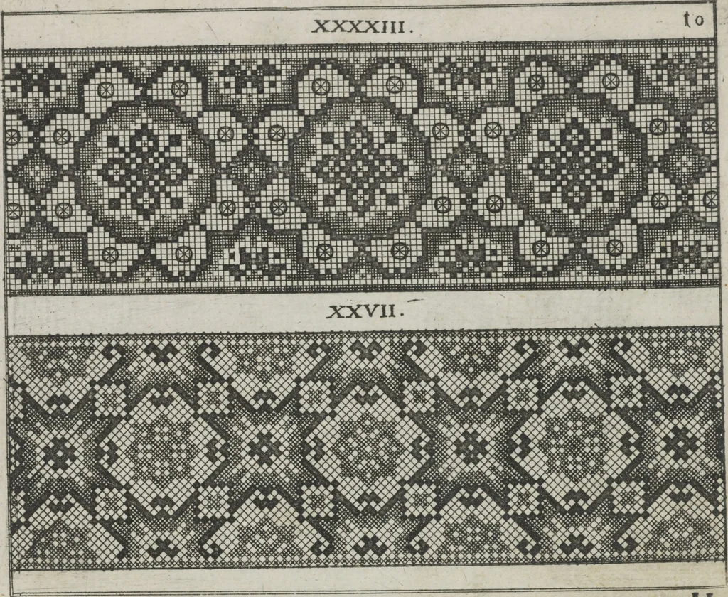 An illustration from Newes Modelbuch in Kupffer gemacht : darinen aller hand Arth newer Mödel von dun, mittel und dick aussgeschnidener Arbeit auch andern kunstlichen Nehwerck zu gebrauchen mit Vleisz inn Druck verfertigt, 1604, leaf 24