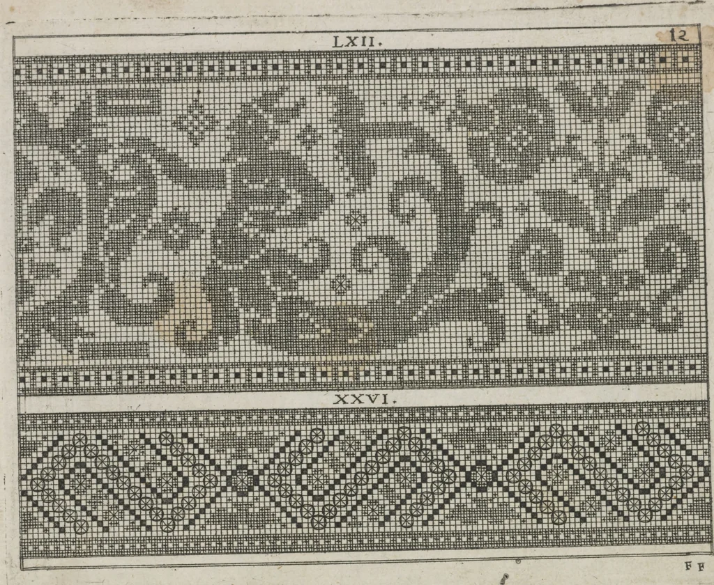 An illustration from Newes Modelbuch in Kupffer gemacht : darinen aller hand Arth newer Mödel von dun, mittel und dick aussgeschnidener Arbeit auch andern kunstlichen Nehwerck zu gebrauchen mit Vleisz inn Druck verfertigt, 1604, leaf 28