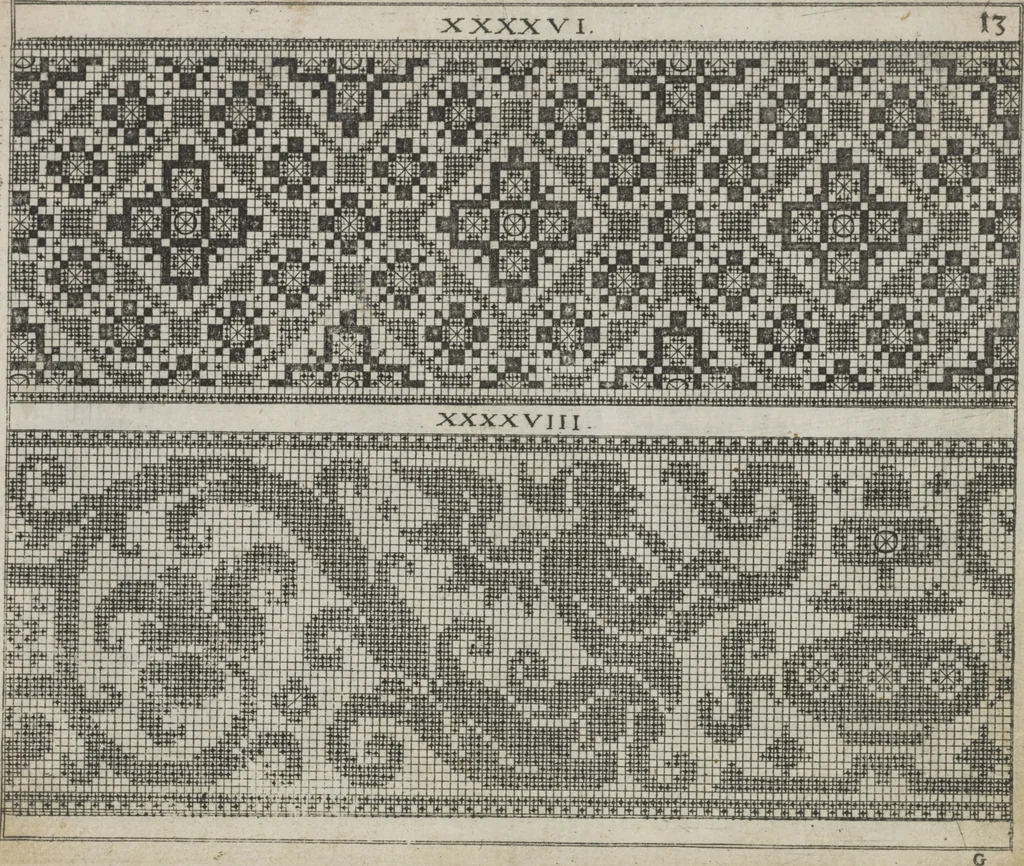 An illustration from Newes Modelbuch in Kupffer gemacht : darinen aller hand Arth newer Mödel von dun, mittel und dick aussgeschnidener Arbeit auch andern kunstlichen Nehwerck zu gebrauchen mit Vleisz inn Druck verfertigt, 1604, leaf 30