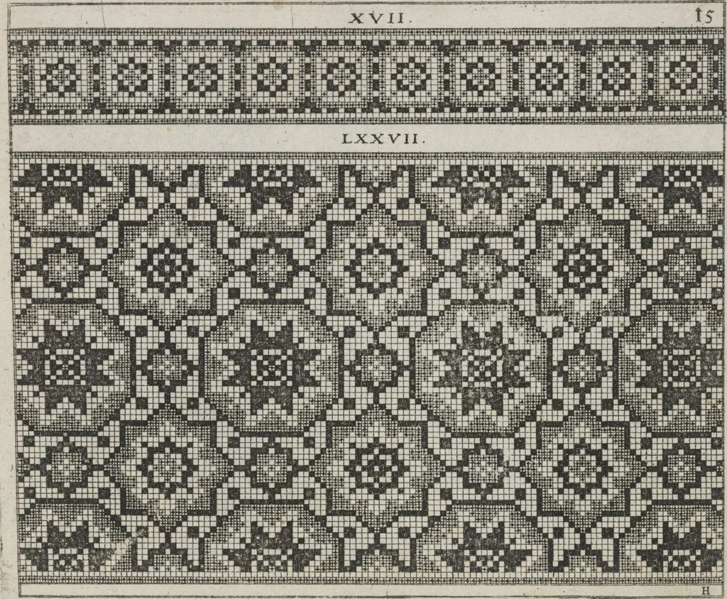 An illustration from Newes Modelbuch in Kupffer gemacht : darinen aller hand Arth newer Mödel von dun, mittel und dick aussgeschnidener Arbeit auch andern kunstlichen Nehwerck zu gebrauchen mit Vleisz inn Druck verfertigt, 1604, leaf 32