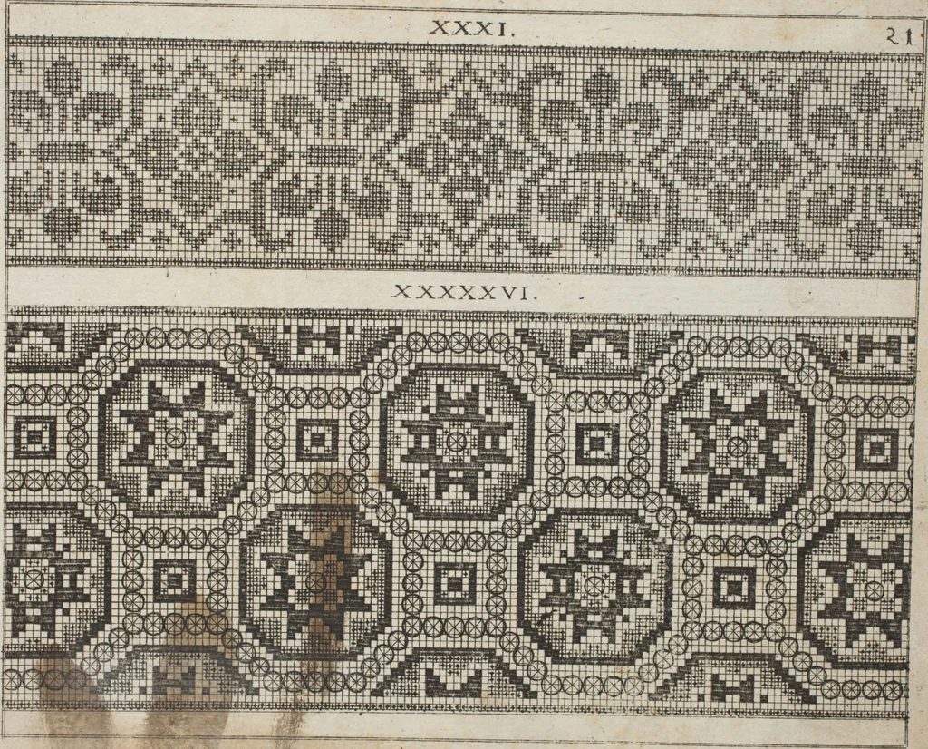 An illustration from Newes Modelbuch in Kupffer gemacht : darinen aller hand Arth newer Mödel von dun, mittel und dick aussgeschnidener Arbeit auch andern kunstlichen Nehwerck zu gebrauchen mit Vleisz inn Druck verfertigt, 1604, leaf 40