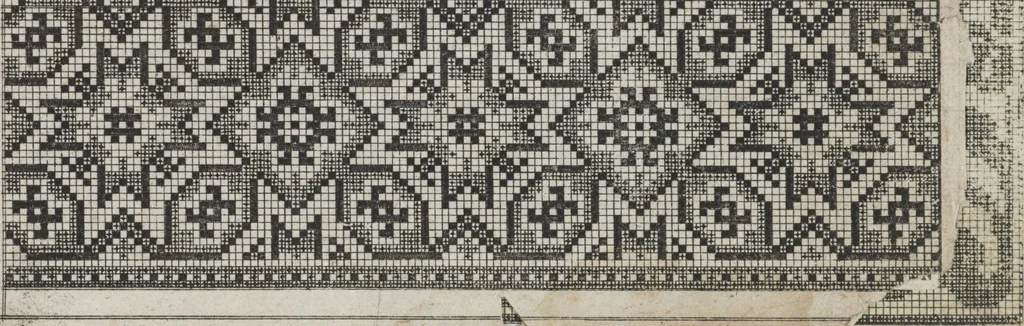 An illustration from Newes Modelbuch in Kupffer gemacht : darinen aller hand Arth newer Mödel von dun, mittel und dick aussgeschnidener Arbeit auch andern kunstlichen Nehwerck zu gebrauchen mit Vleisz inn Druck verfertigt, 1604, leaf 44