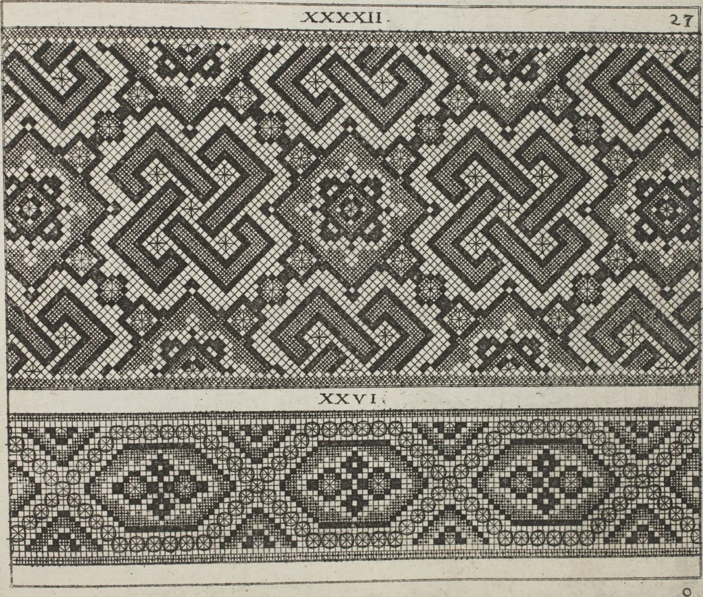 An illustration from Newes Modelbuch in Kupffer gemacht : darinen aller hand Arth newer Mödel von dun, mittel und dick aussgeschnidener Arbeit auch andern kunstlichen Nehwerck zu gebrauchen mit Vleisz inn Druck verfertigt, 1604, leaf 50