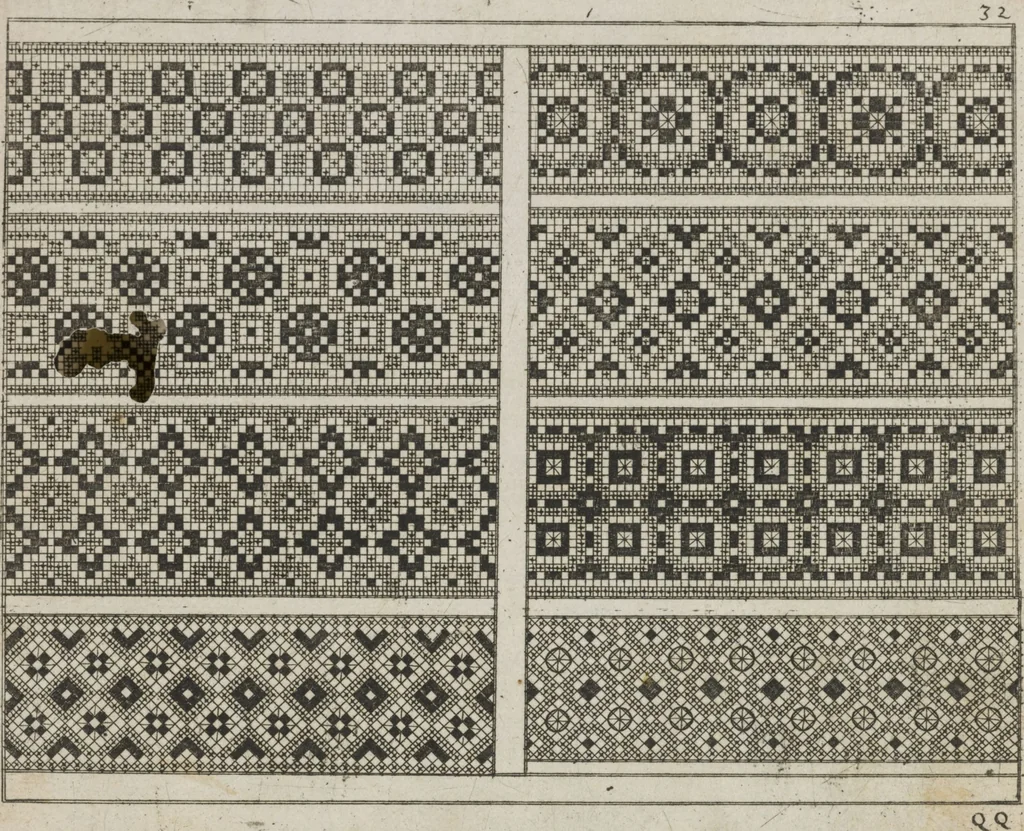An illustration from Newes Modelbuch in Kupffer gemacht : darinen aller hand Arth newer Mödel von dun, mittel und dick aussgeschnidener Arbeit auch andern kunstlichen Nehwerck zu gebrauchen mit Vleisz inn Druck verfertigt, 1604, leaf 54