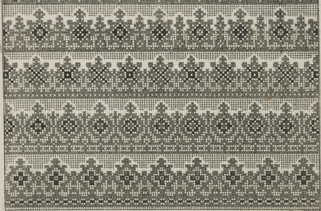 An illustration from Newes Modelbuch in Kupffer gemacht : darinen aller hand Arth newer Mödel von dun, mittel und dick aussgeschnidener Arbeit auch andern kunstlichen Nehwerck zu gebrauchen mit Vleisz inn Druck verfertigt, 1604, leaf 56