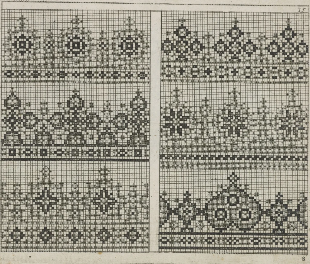 An illustration from Newes Modelbuch in Kupffer gemacht : darinen aller hand Arth newer Mödel von dun, mittel und dick aussgeschnidener Arbeit auch andern kunstlichen Nehwerck zu gebrauchen mit Vleisz inn Druck verfertigt, 1604, leaf 58