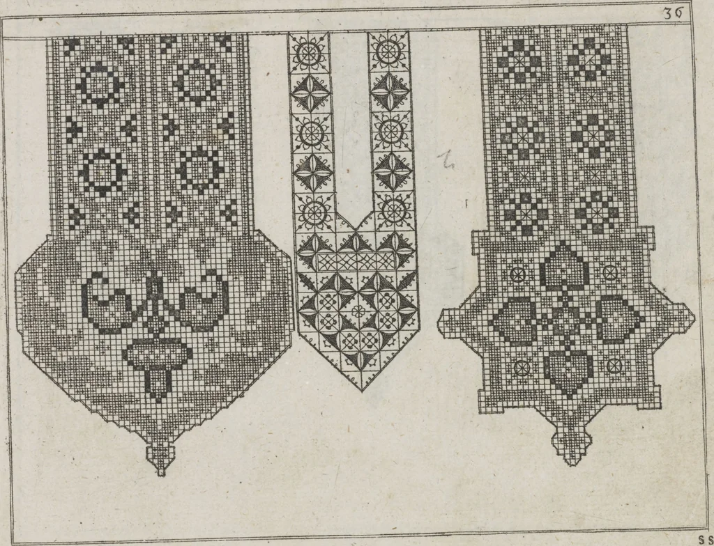 An illustration from Newes Modelbuch in Kupffer gemacht : darinen aller hand Arth newer Mödel von dun, mittel und dick aussgeschnidener Arbeit auch andern kunstlichen Nehwerck zu gebrauchen mit Vleisz inn Druck verfertigt, 1604, leaf 60