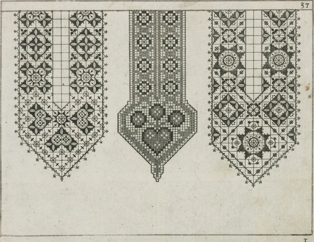 An illustration from Newes Modelbuch in Kupffer gemacht : darinen aller hand Arth newer Mödel von dun, mittel und dick aussgeschnidener Arbeit auch andern kunstlichen Nehwerck zu gebrauchen mit Vleisz inn Druck verfertigt, 1604, leaf 62