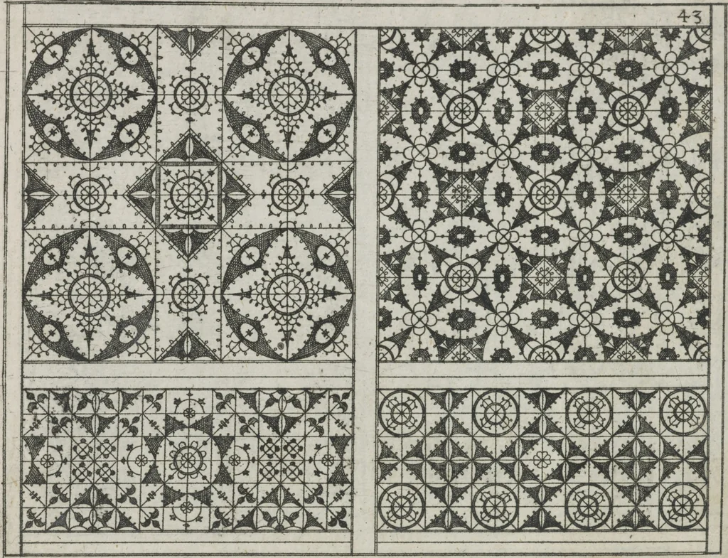 An illustration from Newes Modelbuch in Kupffer gemacht : darinen aller hand Arth newer Mödel von dun, mittel und dick aussgeschnidener Arbeit auch andern kunstlichen Nehwerck zu gebrauchen mit Vleisz inn Druck verfertigt, 1604, leaf 74