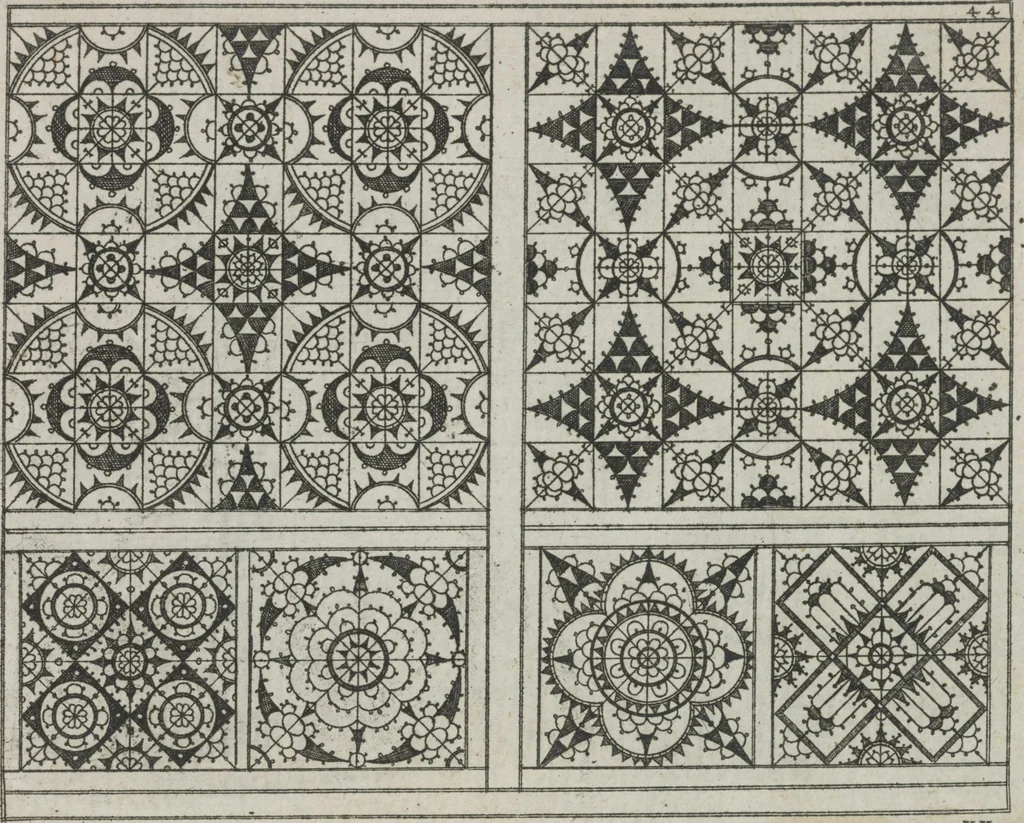 An illustration from Newes Modelbuch in Kupffer gemacht : darinen aller hand Arth newer Mödel von dun, mittel und dick aussgeschnidener Arbeit auch andern kunstlichen Nehwerck zu gebrauchen mit Vleisz inn Druck verfertigt, 1604, leaf 76