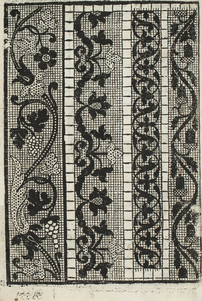 An illustration from L'honesto essempio del uertuoso desiderio che hanno le donne di nobil ingegno : circa lo imparare i punti tagliati a fogliami, 1550, leaf 13