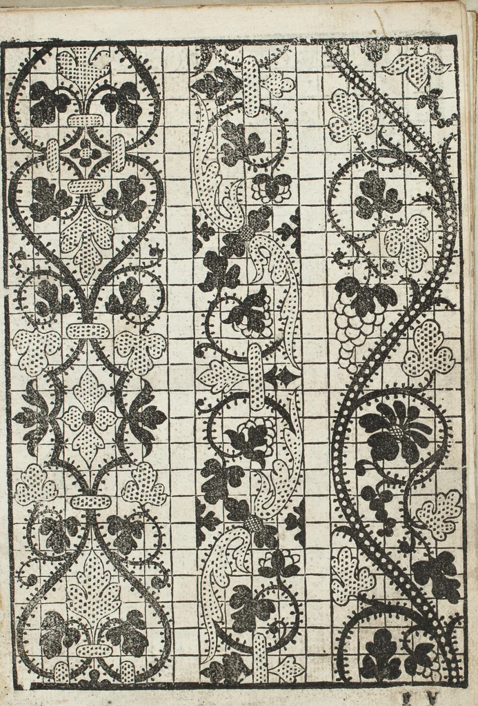 An illustration from L'honesto essempio del uertuoso desiderio che hanno le donne di nobil ingegno : circa lo imparare i punti tagliati a fogliami, 1550, leaf 14