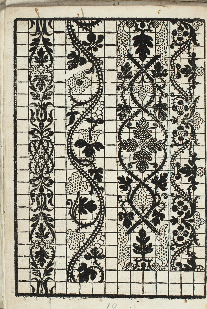 An illustration from L'honesto essempio del uertuoso desiderio che hanno le donne di nobil ingegno : circa lo imparare i punti tagliati a fogliami, 1550, leaf 15