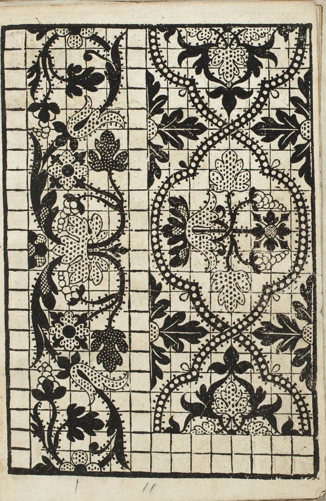 An illustration from L'honesto essempio del uertuoso desiderio che hanno le donne di nobil ingegno : circa lo imparare i punti tagliati a fogliami, 1550, leaf 16