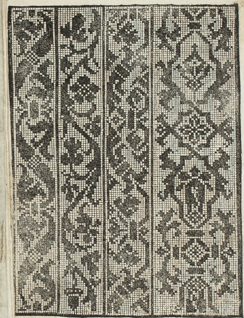 An illustration from L'honesto essempio del uertuoso desiderio che hanno le donne di nobil ingegno : circa lo imparare i punti tagliati a fogliami, 1550, leaf 21