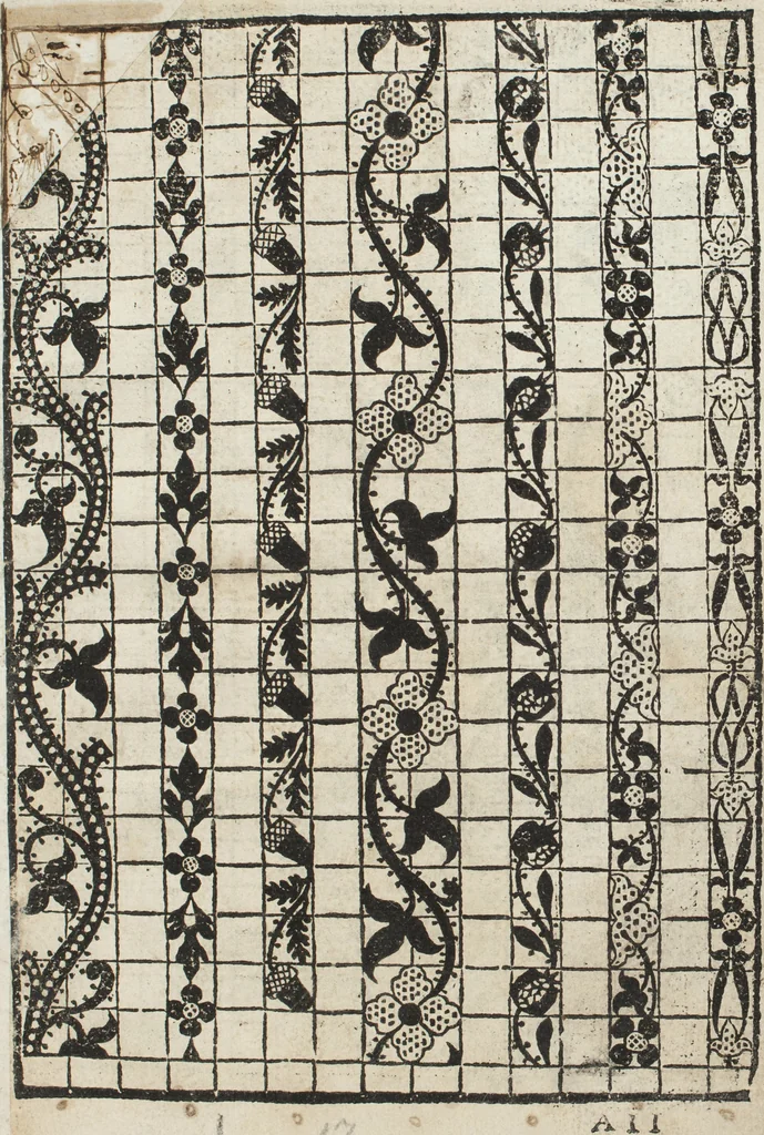 An illustration from L'honesto essempio del uertuoso desiderio che hanno le donne di nobil ingegno : circa lo imparare i punti tagliati a fogliami, 1550, leaf 22