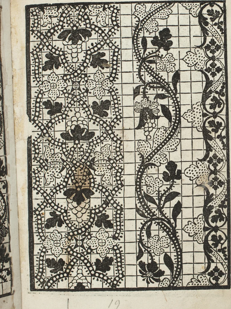 An illustration from L'honesto essempio del uertuoso desiderio che hanno le donne di nobil ingegno : circa lo imparare i punti tagliati a fogliami, 1550, leaf 24