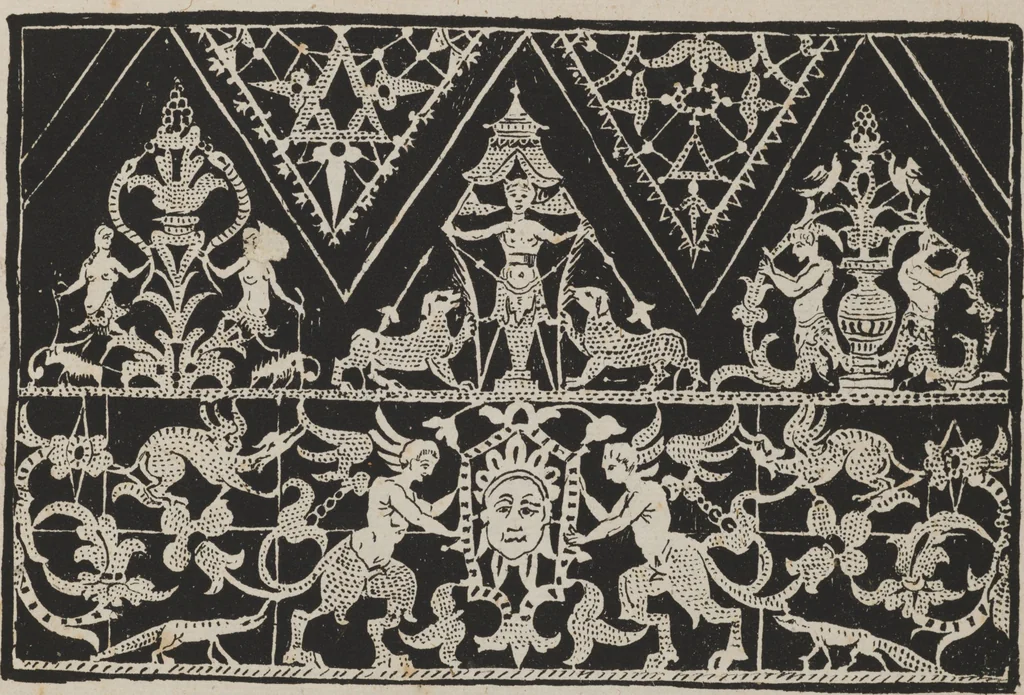 An illustration from Corona delle nobili, et virtvose donne. Libro [primo] : nel quale si dimostra in varij dissegni molte sorti di mostre di punti in aria, punti tagliati, punti a reticello, & ristampa la quarta voltà, 1592, leaf 16