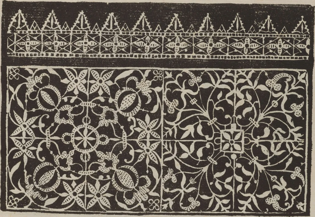 An illustration from Corona delle nobili, et virtvose donne. Libro [primo] : nel quale si dimostra in varij dissegni molte sorti di mostre di punti in aria, punti tagliati, punti a reticello, & ristampa la quarta voltà, 1592, leaf 22