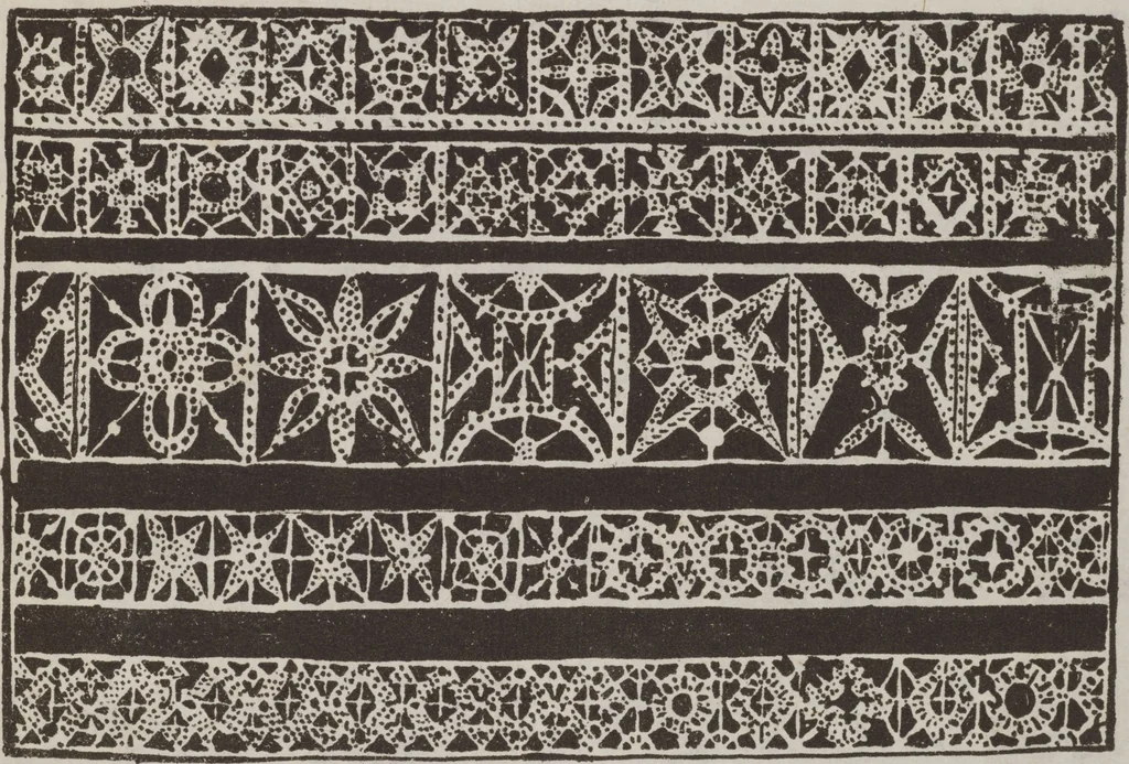 An illustration from Corona delle nobili, et virtvose donne. Libro [primo] : nel quale si dimostra in varij dissegni molte sorti di mostre di punti in aria, punti tagliati, punti a reticello, & ristampa la quarta voltà, 1592, leaf 34