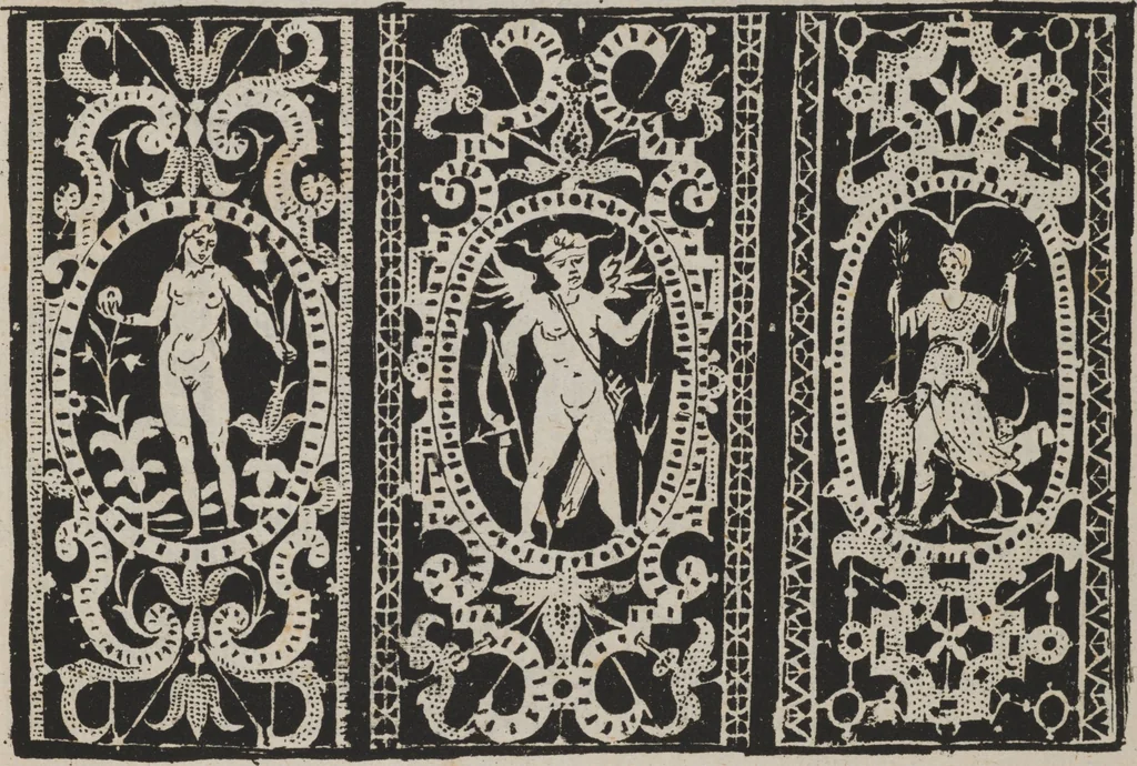 An illustration from Corona delle nobili, et virtvose donne. Libro [primo] : nel quale si dimostra in varij dissegni molte sorti di mostre di punti in aria, punti tagliati, punti a reticello, & ristampa la quarta voltà, 1592, leaf 36