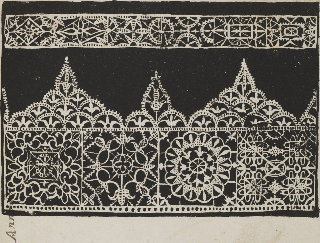 An illustration from Corona delle nobili, et virtvose donne. Libro [primo] : nel quale si dimostra in varij dissegni molte sorti di mostre di punti in aria, punti tagliati, punti a reticello, & ristampa la quarta voltà, 1592, leaf 52