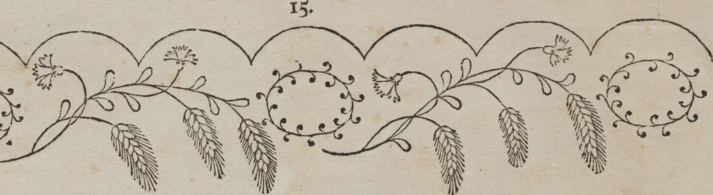 An illustration from Neue Desseins zu der beliebten Mode-arbeit in Linon, Nesseltuch und Claar, 1792, leaf 22