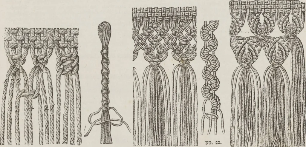 An illustration from Complete guide to the work-table : containing instructions in Berlin work, crochet, drawn-thread work, embroidery, knitting, knotting or macrame, lace, netting, poonah painting, & tatting, with numerous illustrations and coloured designs, 1884, leaf 101