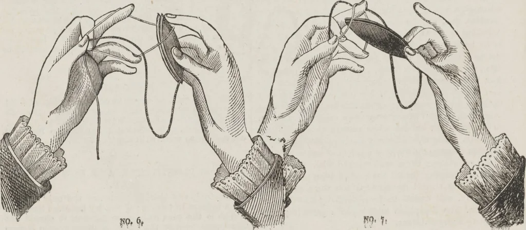 An illustration from Complete guide to the work-table : containing instructions in Berlin work, crochet, drawn-thread work, embroidery, knitting, knotting or macrame, lace, netting, poonah painting, & tatting, with numerous illustrations and coloured designs, 1884, leaf 108