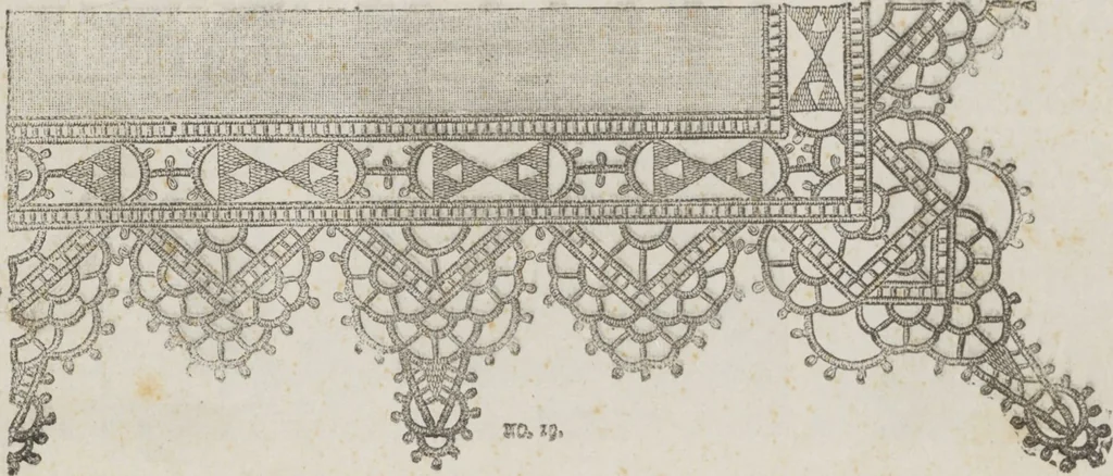 An illustration from Complete guide to the work-table : containing instructions in Berlin work, crochet, drawn-thread work, embroidery, knitting, knotting or macrame, lace, netting, poonah painting, & tatting, with numerous illustrations and coloured designs, 1884, leaf 118