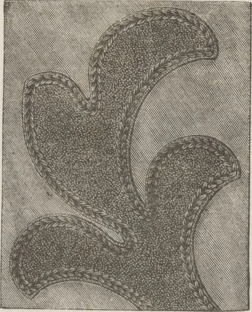 An illustration from Complete guide to the work-table : containing instructions in Berlin work, crochet, drawn-thread work, embroidery, knitting, knotting or macrame, lace, netting, poonah painting, & tatting, with numerous illustrations and coloured designs, 1884, leaf 12