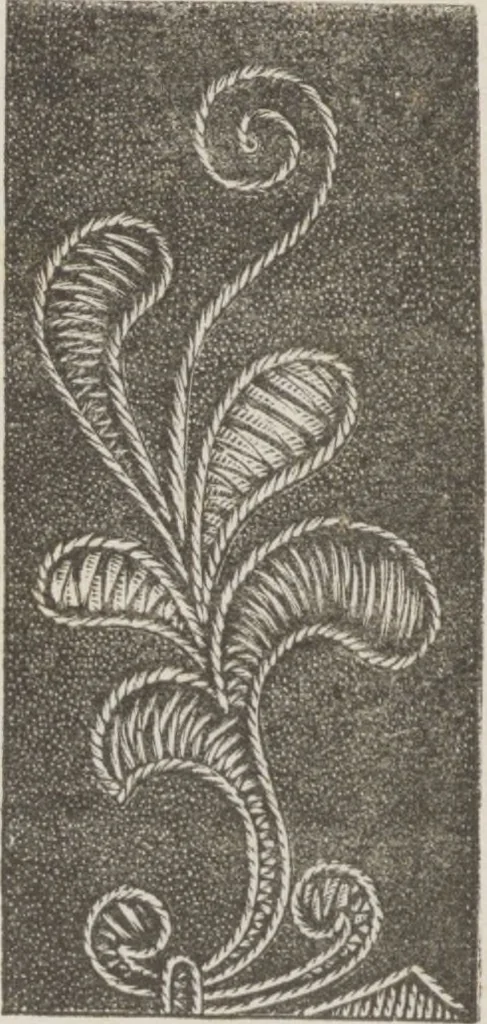 An illustration from Complete guide to the work-table : containing instructions in Berlin work, crochet, drawn-thread work, embroidery, knitting, knotting or macrame, lace, netting, poonah painting, & tatting, with numerous illustrations and coloured designs, 1884, leaf 12