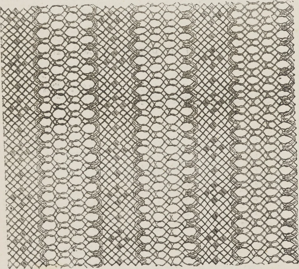 An illustration from Complete guide to the work-table : containing instructions in Berlin work, crochet, drawn-thread work, embroidery, knitting, knotting or macrame, lace, netting, poonah painting, & tatting, with numerous illustrations and coloured designs, 1884, leaf 130