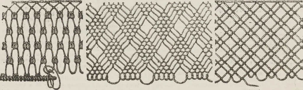 An illustration from Complete guide to the work-table : containing instructions in Berlin work, crochet, drawn-thread work, embroidery, knitting, knotting or macrame, lace, netting, poonah painting, & tatting, with numerous illustrations and coloured designs, 1884, leaf 133