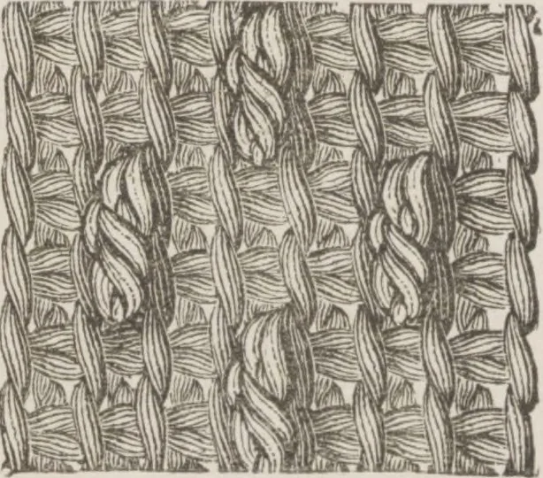 An illustration from Complete guide to the work-table : containing instructions in Berlin work, crochet, drawn-thread work, embroidery, knitting, knotting or macrame, lace, netting, poonah painting, & tatting, with numerous illustrations and coloured designs, 1884, leaf 20