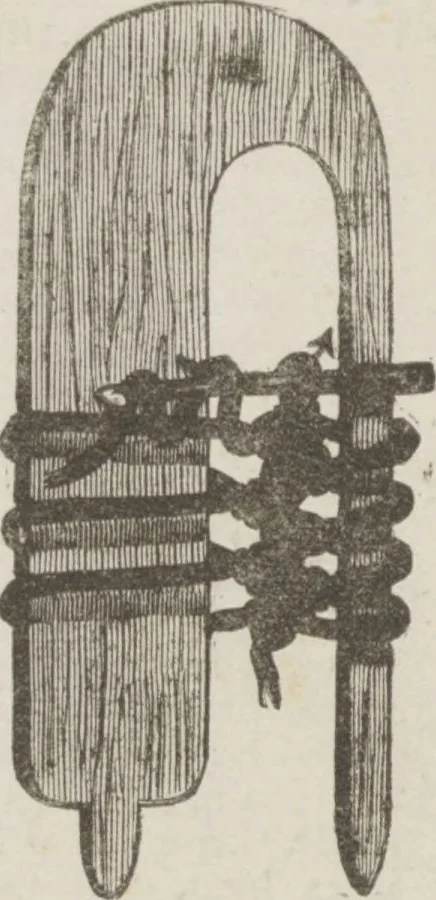 An illustration from Complete guide to the work-table : containing instructions in Berlin work, crochet, drawn-thread work, embroidery, knitting, knotting or macrame, lace, netting, poonah painting, & tatting, with numerous illustrations and coloured designs, 1884, leaf 20