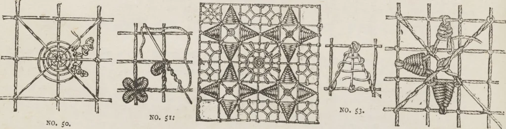 An illustration from Complete guide to the work-table : containing instructions in Berlin work, crochet, drawn-thread work, embroidery, knitting, knotting or macrame, lace, netting, poonah painting, & tatting, with numerous illustrations and coloured designs, 1884, leaf 35