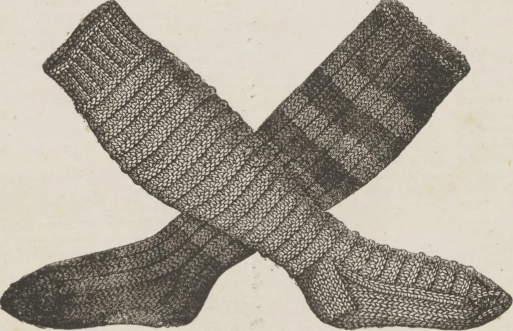 An illustration from Complete guide to the work-table : containing instructions in Berlin work, crochet, drawn-thread work, embroidery, knitting, knotting or macrame, lace, netting, poonah painting, & tatting, with numerous illustrations and coloured designs, 1884, leaf 49