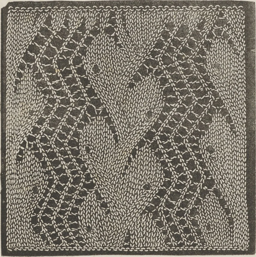 An illustration from Complete guide to the work-table : containing instructions in Berlin work, crochet, drawn-thread work, embroidery, knitting, knotting or macrame, lace, netting, poonah painting, & tatting, with numerous illustrations and coloured designs, 1884, leaf 57