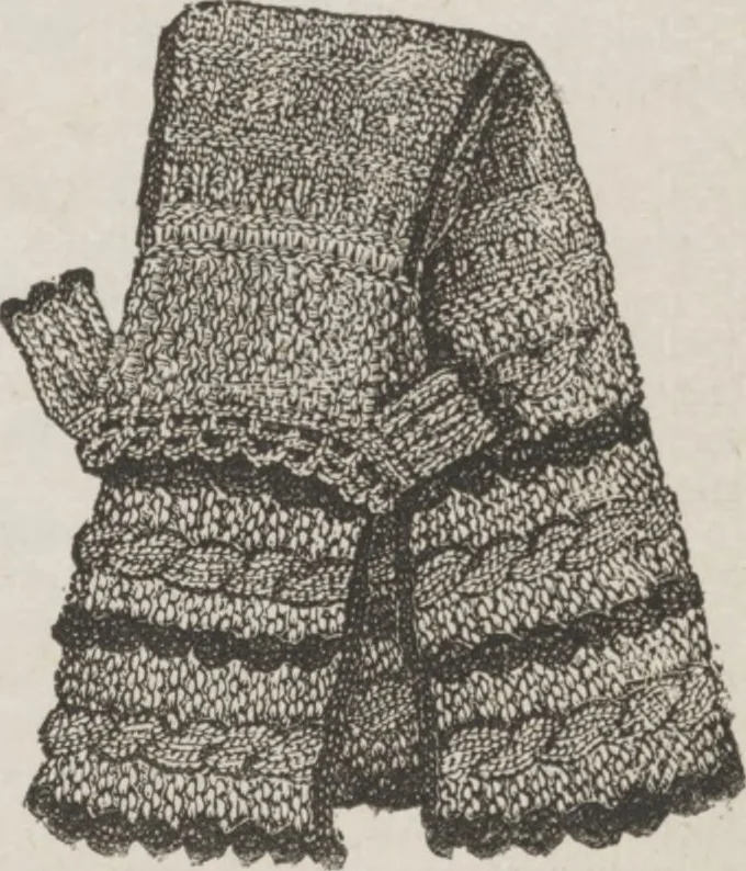 An illustration from Complete guide to the work-table : containing instructions in Berlin work, crochet, drawn-thread work, embroidery, knitting, knotting or macrame, lace, netting, poonah painting, & tatting, with numerous illustrations and coloured designs, 1884, leaf 60